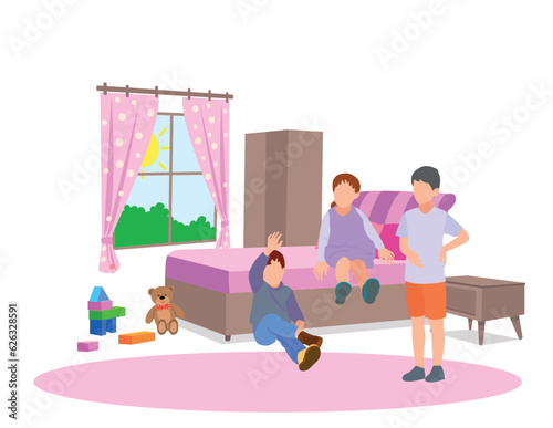 cute kids playing in the bedroom