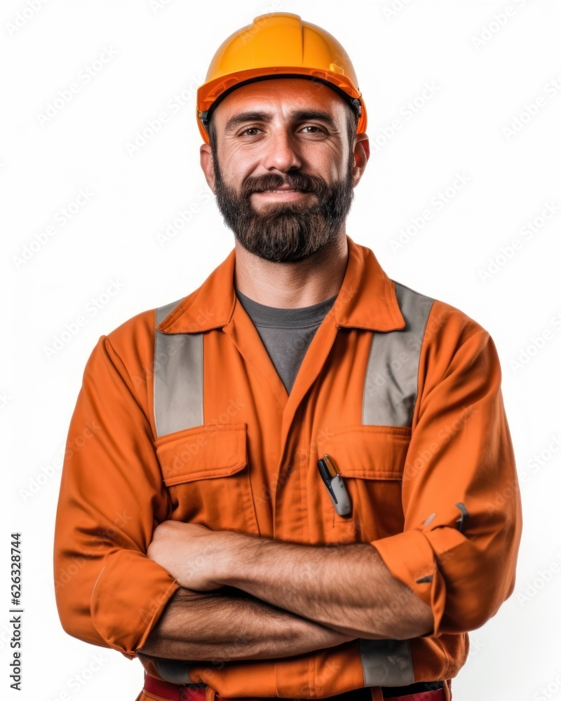 Beatiful confidence man builder worker in uniform and safety helmet smilling. Labour day. Beatiful confidence man builder worker in uniform and safety helmet smilling. Labour day.