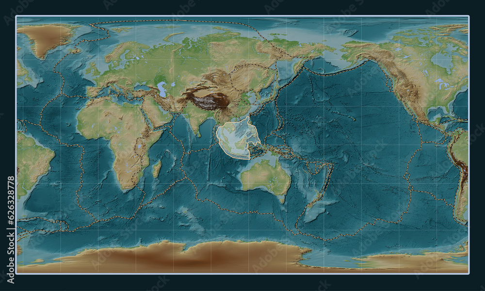 Sunda tectonic plate. Wiki. Patterson Cylindrical. Boundaries