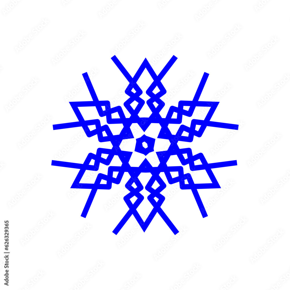 sechseckiger kristall aus blauen linien in form einer stilisierten schneeflocke, modern art