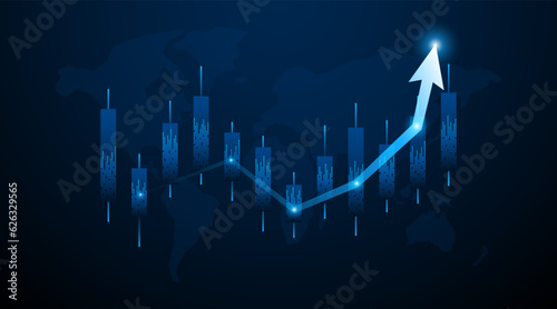 Stock market chart graph with rising candlesticks. Business growth concept or profitable investment. arrow up future growth of the company

