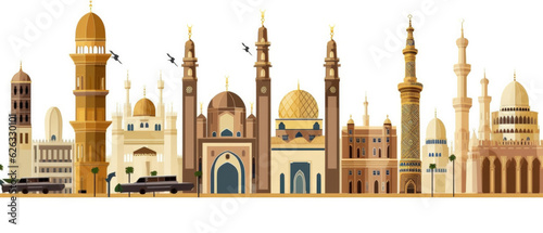 Morocco Famous Landmarks Skyline Silhouette Style, Colorful, Cityscape, Travel and Tourist Attraction - Generative AI