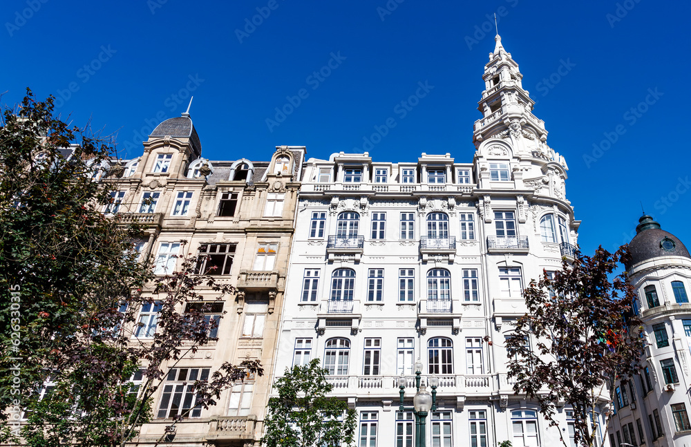 Ornate buildings along the Praca da Liberdade, Liberty square in Porto, Portugal, Europe