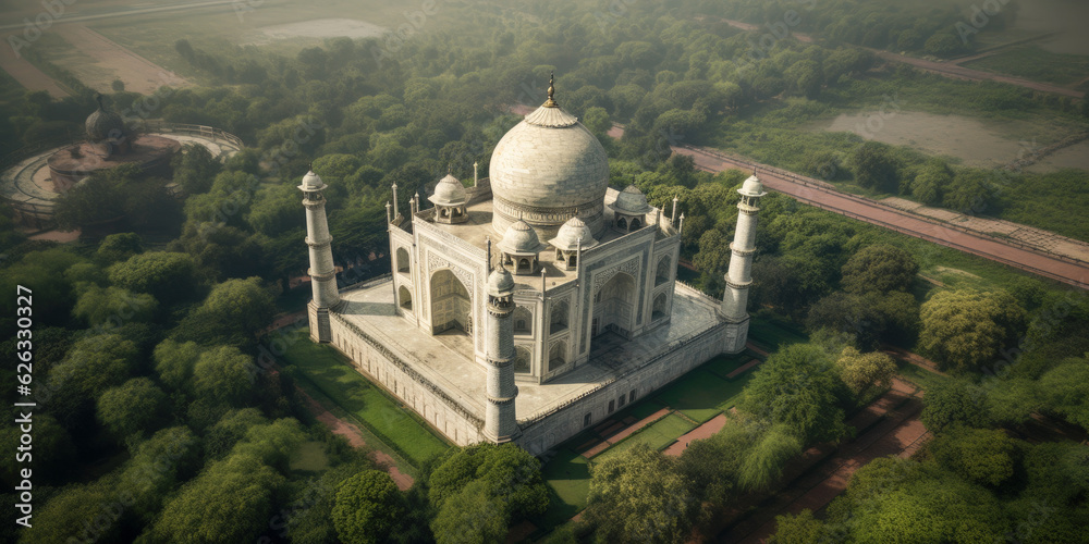 Taj Mahal aerial view - Generative AI
