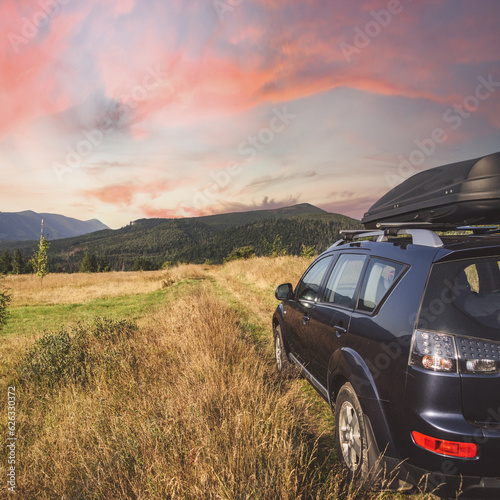 car for traveling with a mountain road