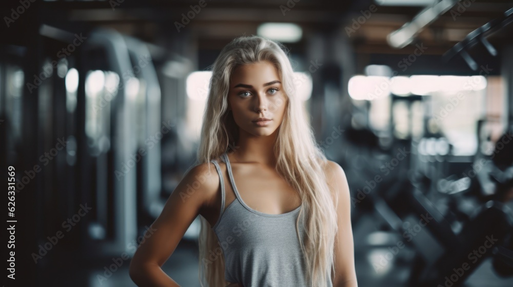 Fototapeta premium Beautiful young fitness girl in gym. Female fitness. Generative AI