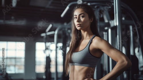 Beautiful young fitness girl in gym. Female fitness. Generative AI