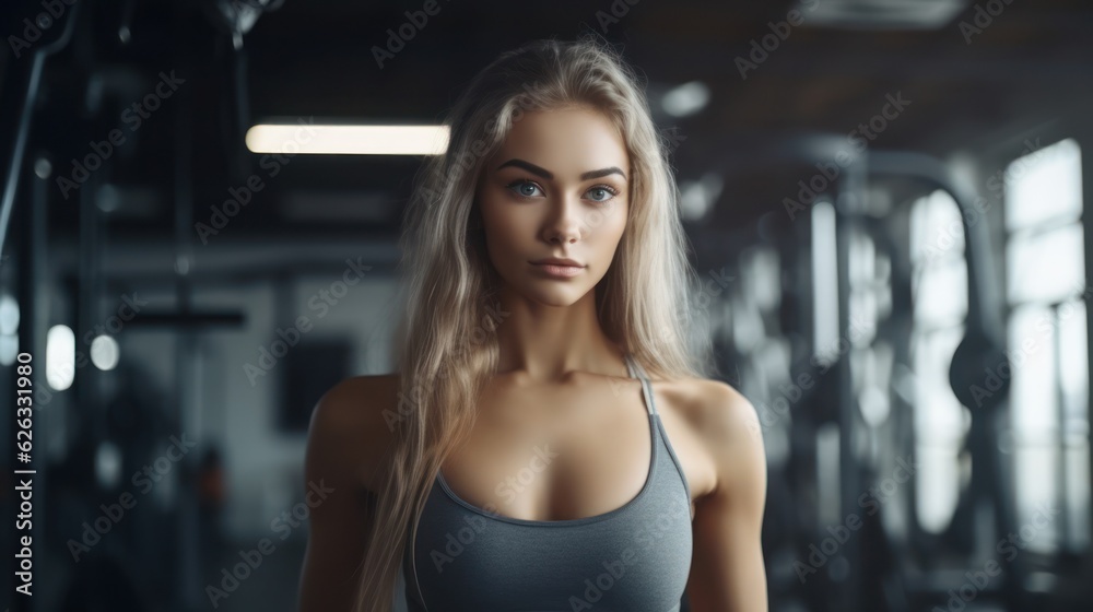 Beautiful young fitness girl in gym. Female fitness. 