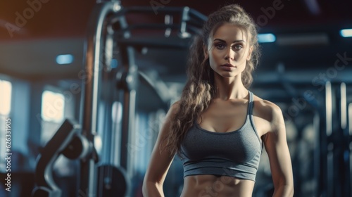 Beautiful young fitness girl in gym. Female fitness. Generative AI