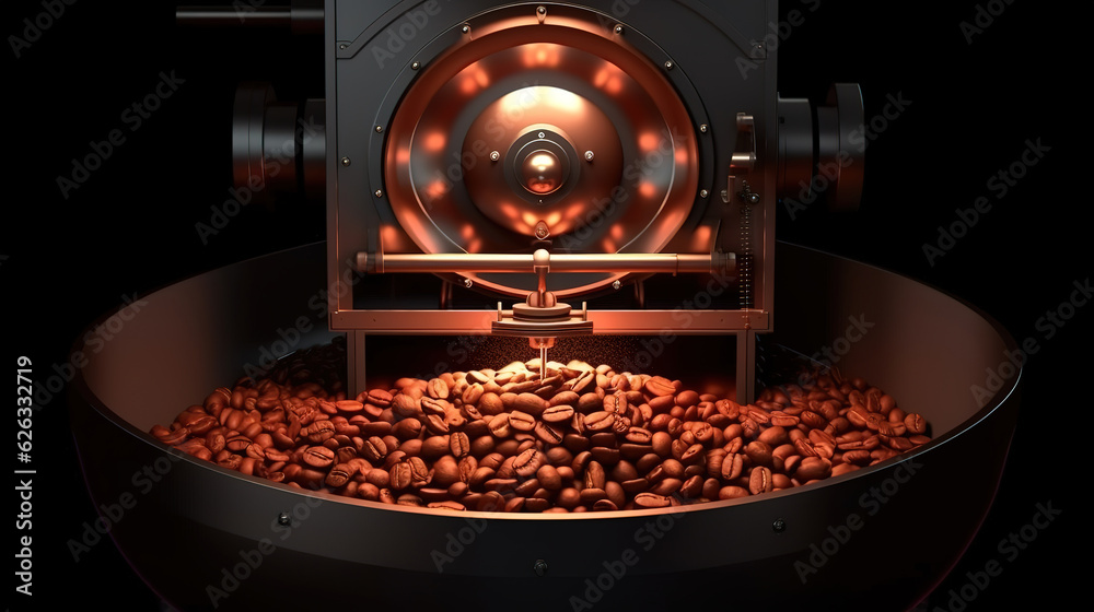 Coffee beans roasting in machine. Generative Ai Coffee beans roasting in machine. Generative Ai