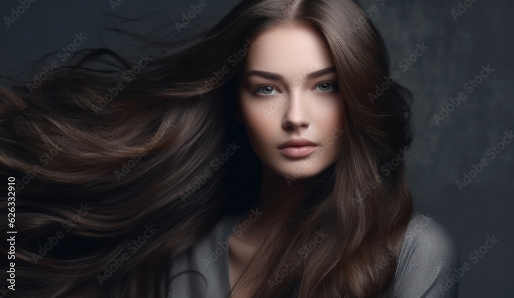 Beautiful model woman with long hairstyle care and beauty hair products