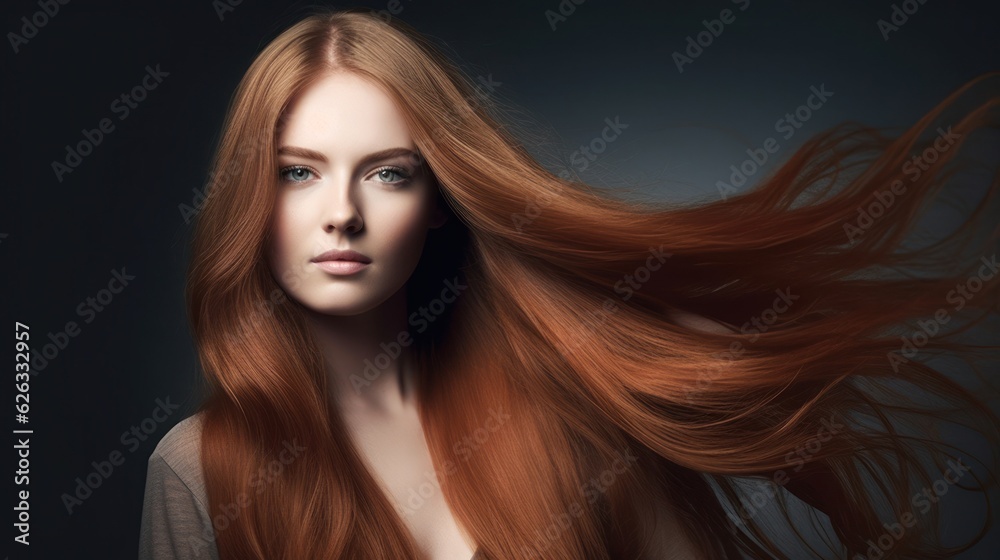 Beautiful model woman with long hairstyle care and beauty hair products. 