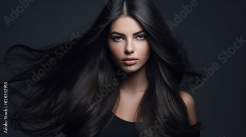 Beautiful model woman with long hairstyle care and beauty hair products © Viktor
