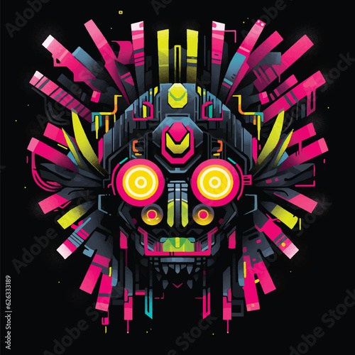 Neon Luminary: Cyberskull in Tribal Futurism