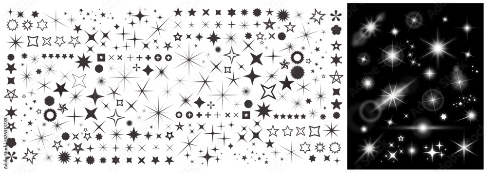 Sparkling star, vector glowing star light effect. 