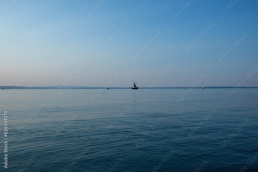 View of the Lake Balaton in the evening.Summer season.