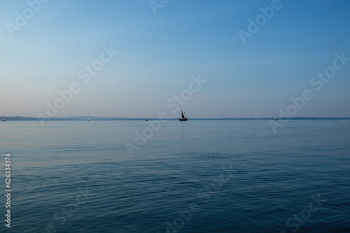 View of the Lake Balaton in the evening.Summer season.