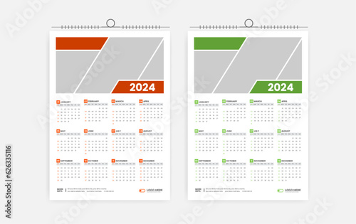 2024 One page wall calendar design template, modern 12 months one page calendar