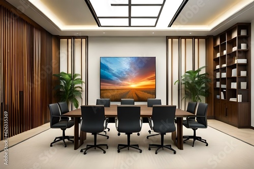 Conference room or seminar meeting room in business event. Session of Government