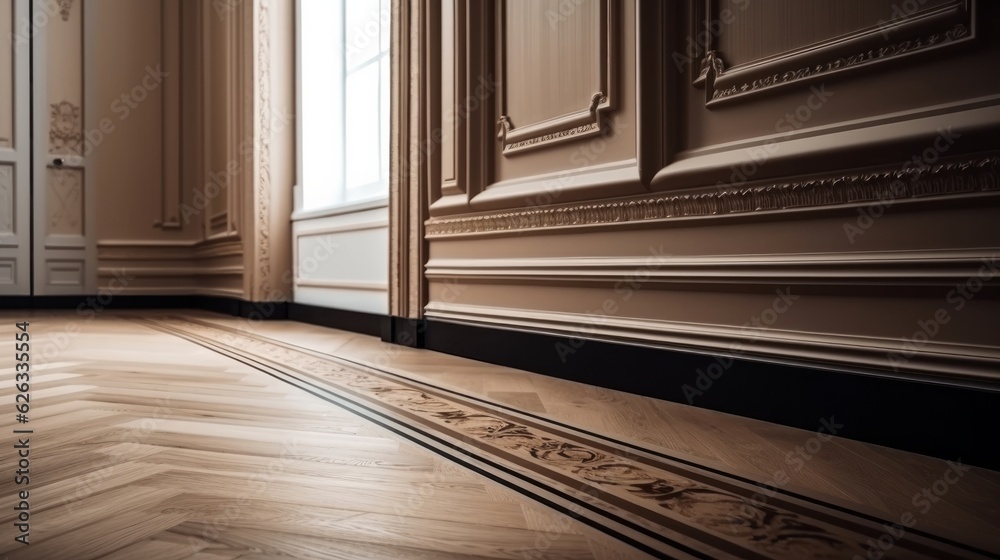 ,home design detail element wooden floor and wall moulding finishing ...