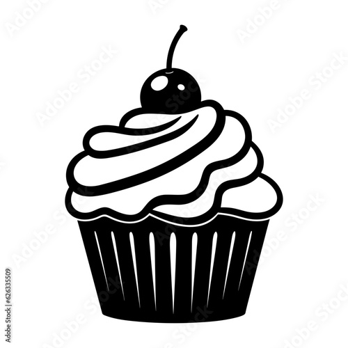 Cupcake with frosting and cherry logo black silhouette svg vector