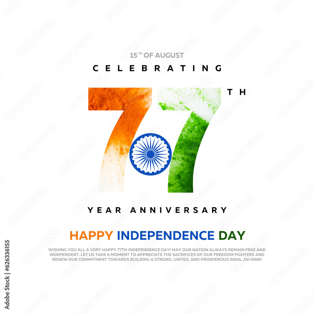 77th Year Happy Independence Day India Creative Vector Template Design