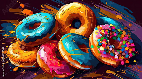 colorful donuts with sprinkles on a black background