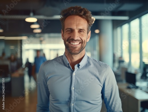 Confident handsome and successful man smiling and looking determined. Generative AI