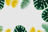 Experience a minimal and exotic summer vibe with this creative layout of colorful tropical leaves on a white background, featuring ample copy space.
