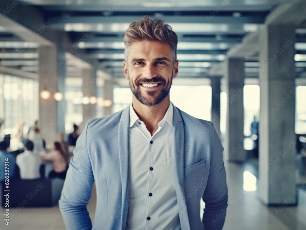 Confident handsome and successful man smiling and looking determined. Generative AI Confident handsome and successful man smiling and looking determined. Generative AI