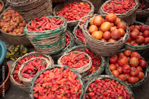 Pepper and Tomato displayed for sale at a market in Oyo, on Wednesday, July 21, 2023. End of Fuel Subsidy puts pressure on Nigerians