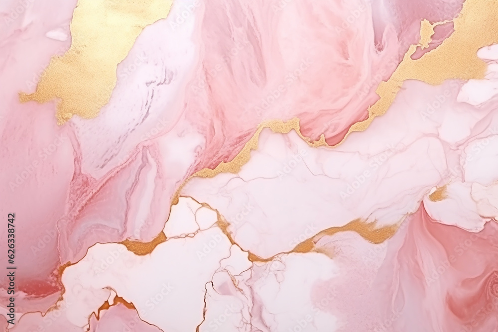 Fototapeta Abstract Dusty Blush Watercolor Background with golden cracks with Pastel Pink Marble Alcohol Ink Drawing Effect - modern pink wallpaper - modern art
