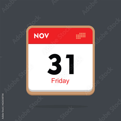friday 31 november icon with black background, calender icon
