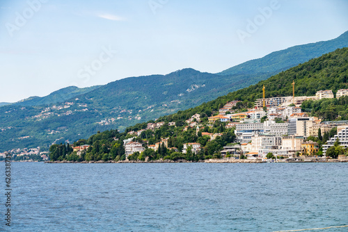 Steep, forest covered slopes of istrian peninsula at the town of Opatija, popular tourist destination in north Adriatic, Croatia