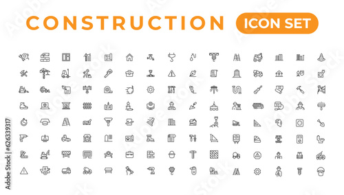 Build and construction thin line icons vector