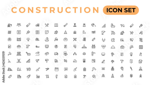 Build and construction thin line icons vector