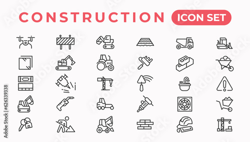 Build and construction thin line icons vector
