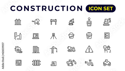 Build and construction thin line icons vector