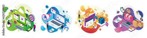 illustration digital marketing,seo, shopping, technology,workflow,...
