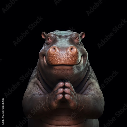 hippopotamus portrait doing namaste