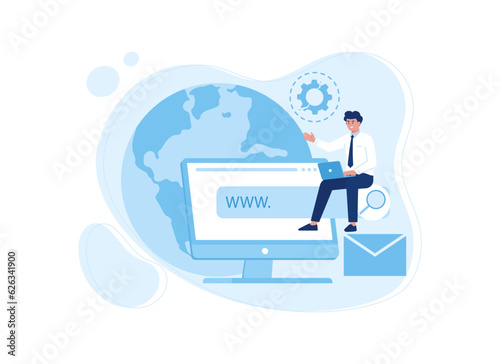 Web hosting icon and earth globe image concept flat illustration