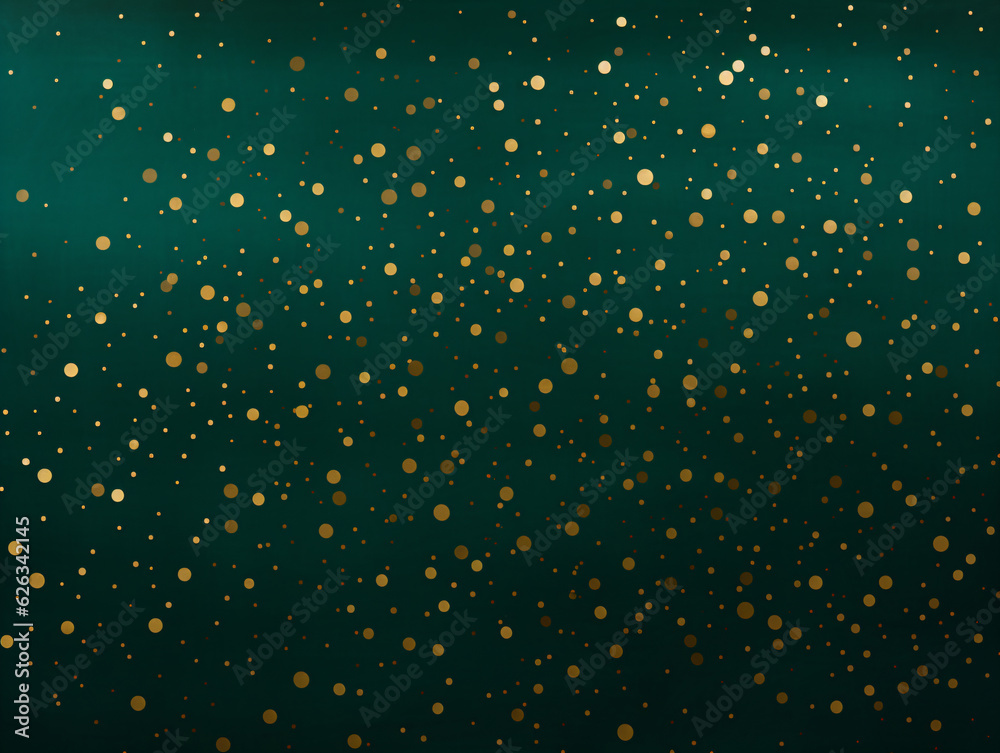 Green background with a multitude of small, brightly golden dots scattered across it, creating a vibrant and eye-catching pattern. 