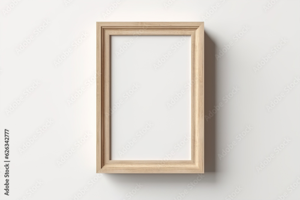 Rectangular wooden frame on a white wall Rectangular wooden frame on a white wall