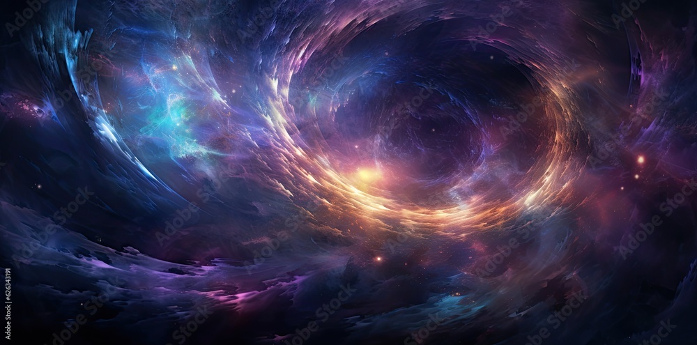 Fototapeta premium Swirl galaxy milky way stars purple yellow other dimension cloud space background