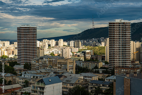 Dramatic sky on the sunset over Tbilisi's downtown