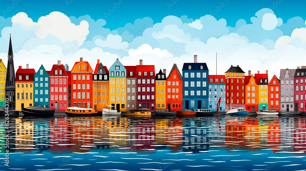 Obraz premium Panoramic view of the old town of Copenhagen Denmark.AI Generated