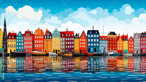 Panoramic view of the old town of Copenhagen Denmark.AI Generated