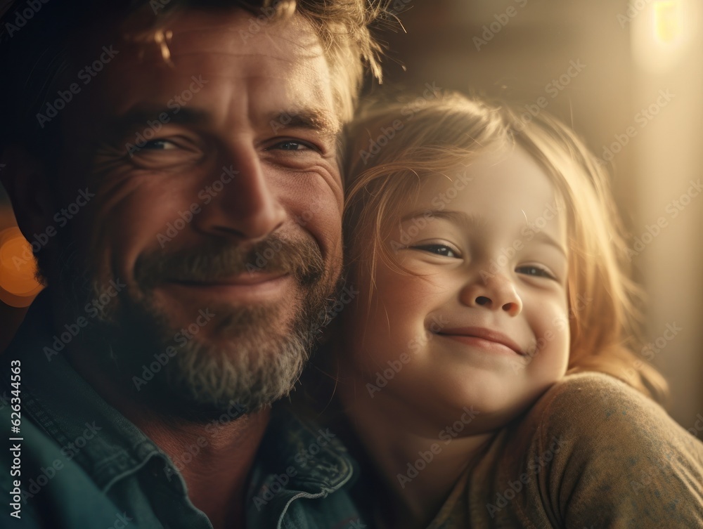 Happy Father Day. Father and daughter smiling happily. Generative AI Happy Father Day. Father and daughter smiling happily. Generative AI