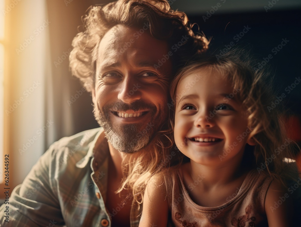 Happy Father Day. Father and daughter smiling happily. Generative AI Happy Father Day. Father and daughter smiling happily. Generative AI