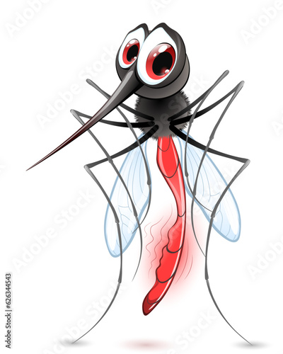 Funny hungry thin mosquito cartoon with stomach ache